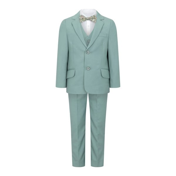 boys sage green suit 5 piece with bow tie