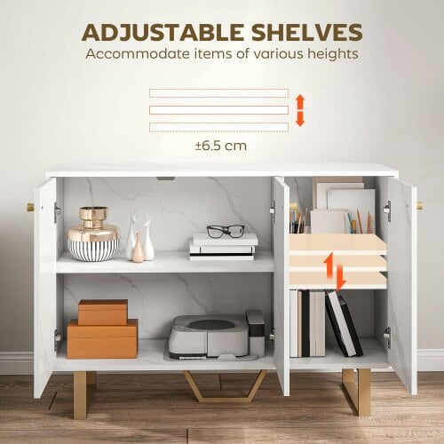 Wyld Haus Vekeba Coso 107cm White and Gold Marble Sideboard 3 Doors 2 Shelves