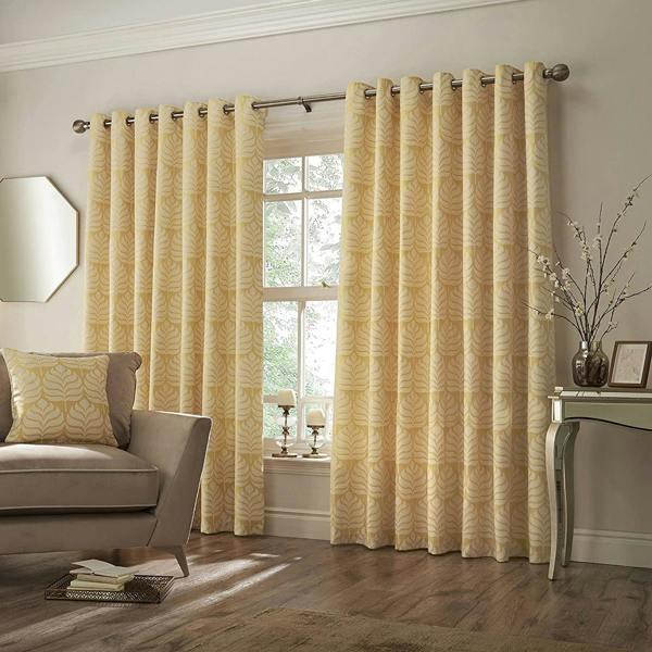 Paoletti Horto Eyelet Curtains - Ochre Yellow - 