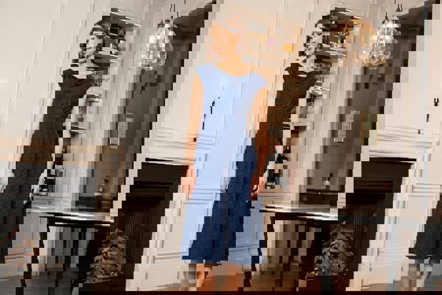 Alie Street London Darcie Cowl Neck Dress (Glitter Blue)