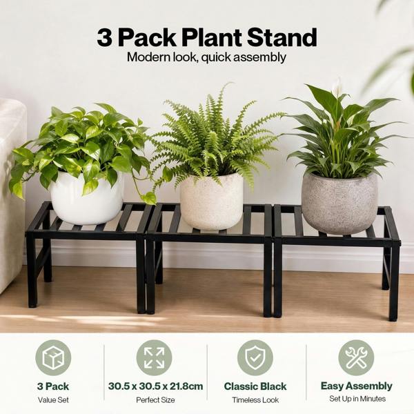 Levede Plant Stand Outdoor 3 Piece Set Carbon Steel Patio Garden Decor Black