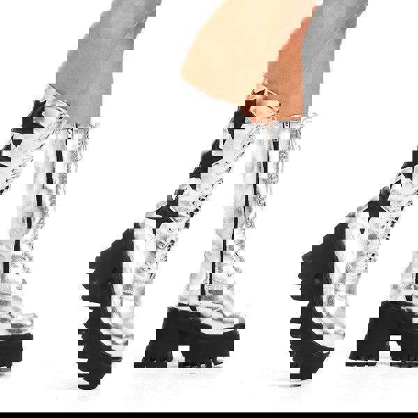 Lamoda SilverPU Big League Chunky Platform Calf Boots BlackStar Bold Fashion