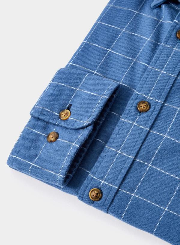 Button Down Flannel Shirt - Blue and White Check