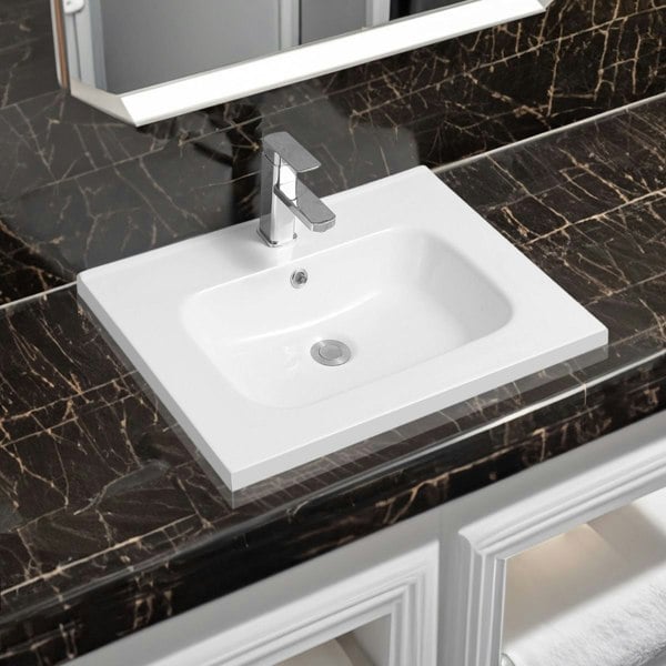 Limoge 5414 Ceramic 61cm Mid-Edge Inset Basin with Oval Bowl