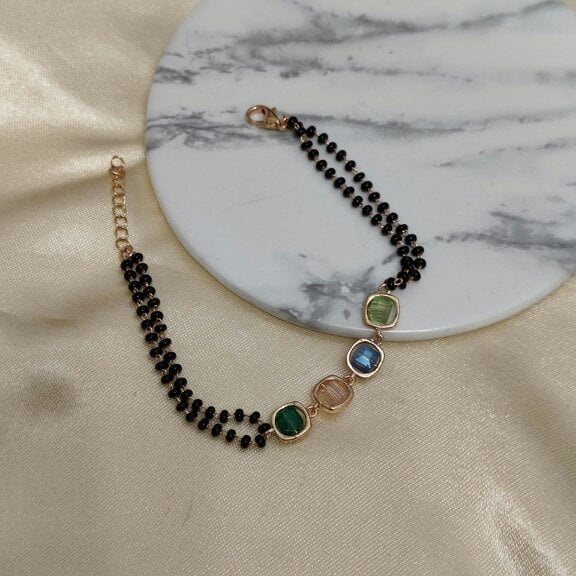 The Colourful Aura Multicolour Round Zircon Adjustable beaded Bracelet