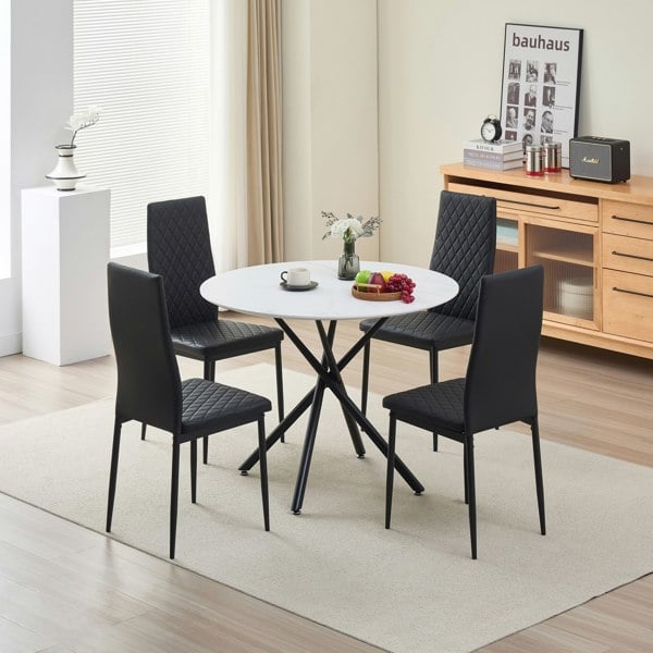 Indoor Living Seattle Dining Table with 4 Emily Leather Chairs