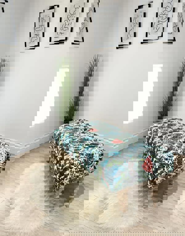 ISTOOLS Premium Peacock Green Floral Footstool Ottoman – Luxury Pouffe & Footrest Table