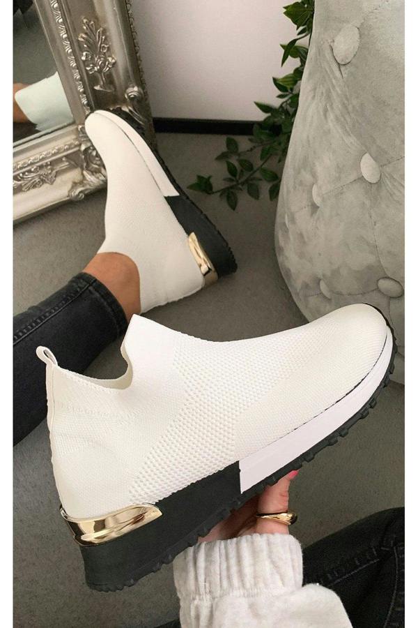 Jessi Slip On Sock Wedge Trainers - White