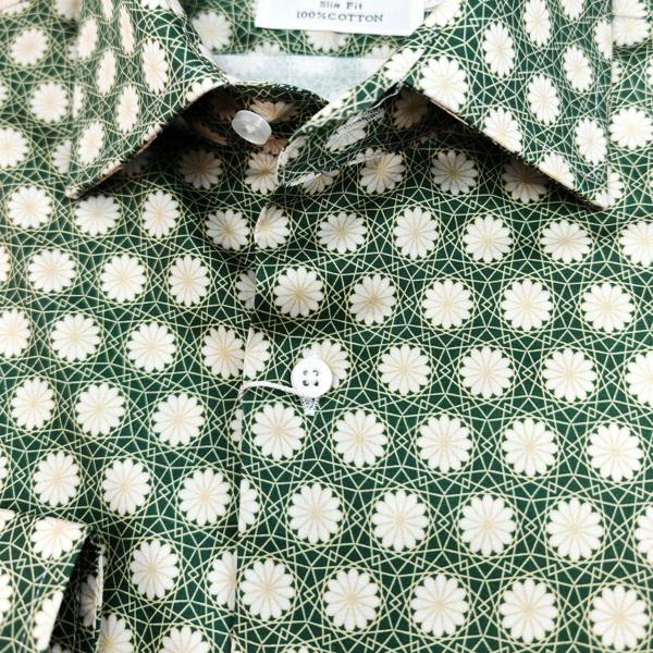 Green Geometric Floral Print Slim Fit Shirt