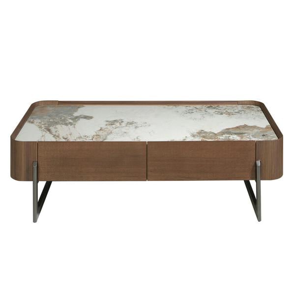 Angel Cerdá Rectangular coffee table in porcelain marble, walnut and dark metallic steel 2131