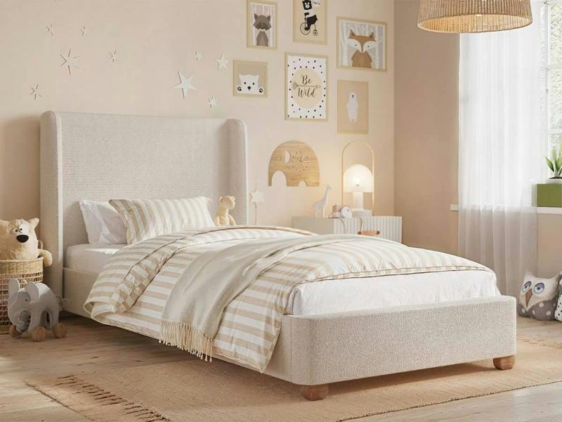 Alma Single Winged Headboard Bed Beige Boucle