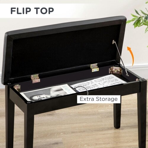 Wyld Haus Ziyo Faux Leather Black Piano Bench With Padded Seat And Storage Compartment