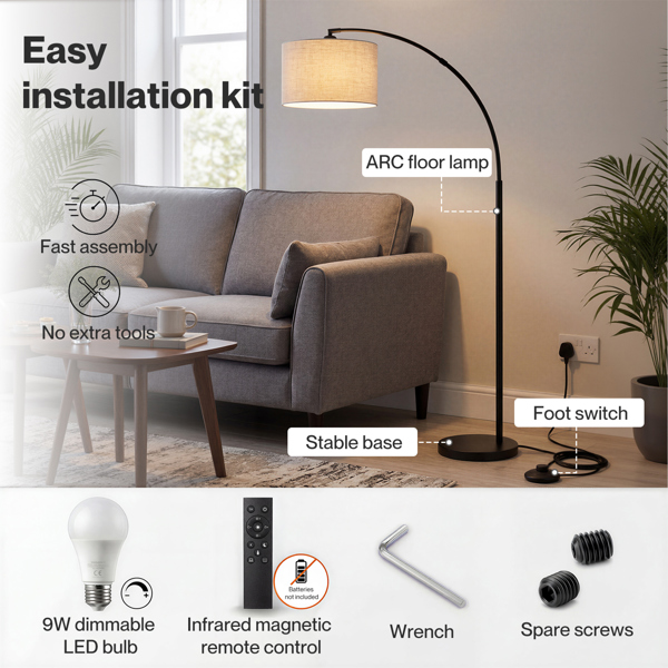 Emitto Floor Lamp Dimmable Standing Reading Light LED Colour Temperatures Black