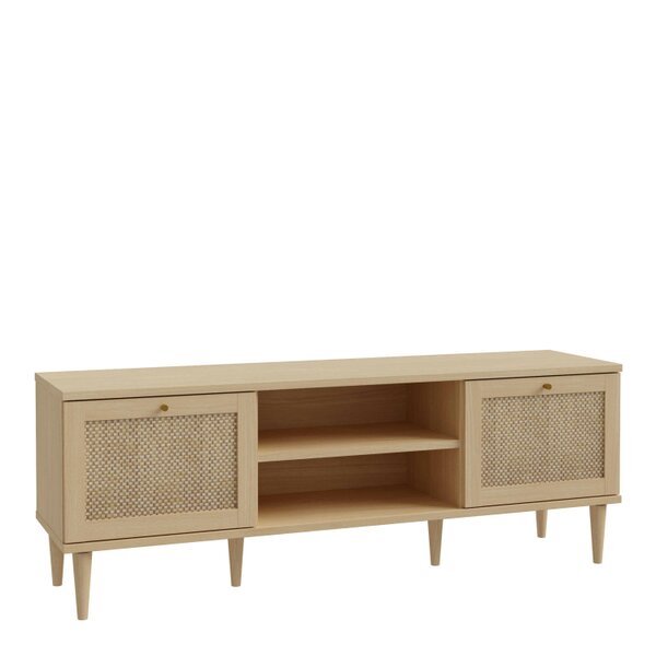 Wyld Haus Mallowmoss Rattan and Wood 2 Door 1 Shelf TV Unit