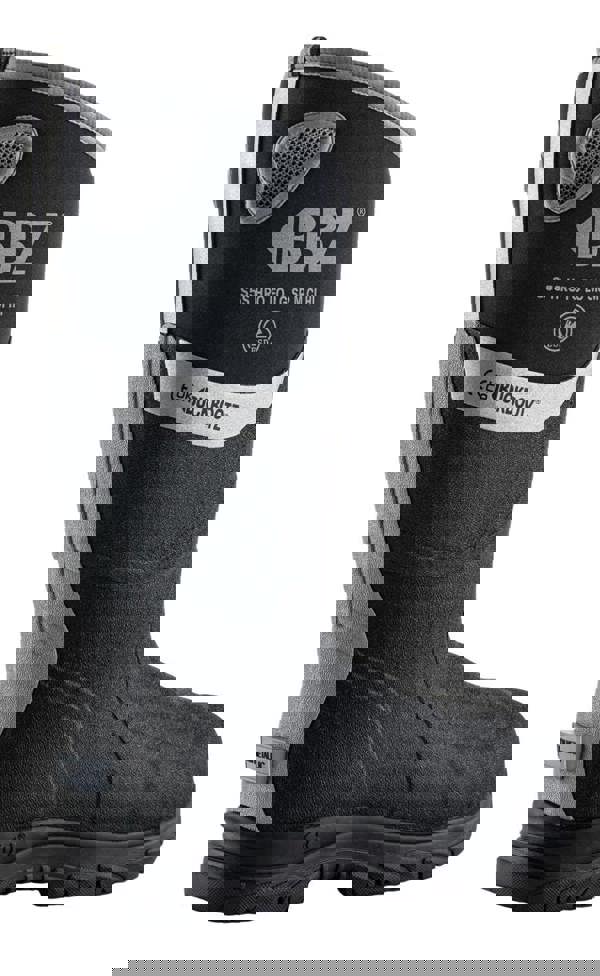 Buckbootz BBZ9000 Mens Safety Waterproof Composite Toe/Midsole S5 Wellington, black and grey safety boot with reinforced toe cap and waterproof design for industrial work.