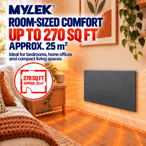 MYLEK Electric Radiator Panel Heater Grey WIFI Smart APP Eco 2000W Bathroom Safe Wall Mounted Timer Thermostat
