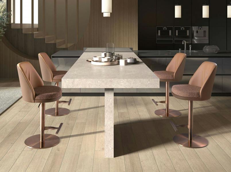 Angel Cerdá Swivel Stool in Mottled Brown Fabric and Brown Leatherette 4227