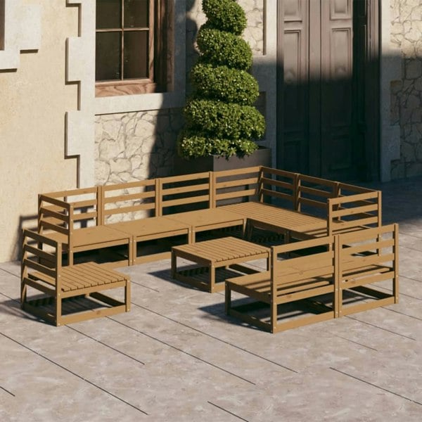 Berkfield 10 Piece Garden Lounge Set Honey Brown Solid Pinewood