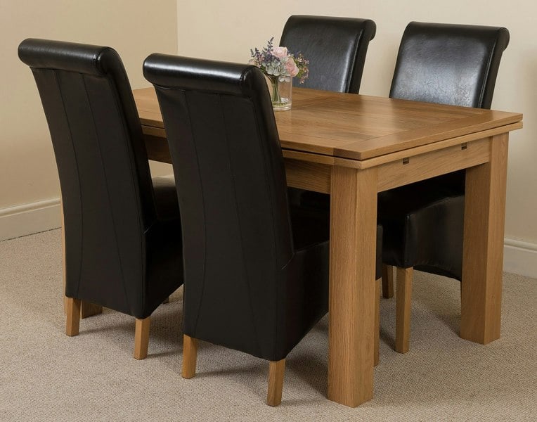 That's Furniture Richmond Medium Oak Extendable Dining Table with Montana Leather Chairs
