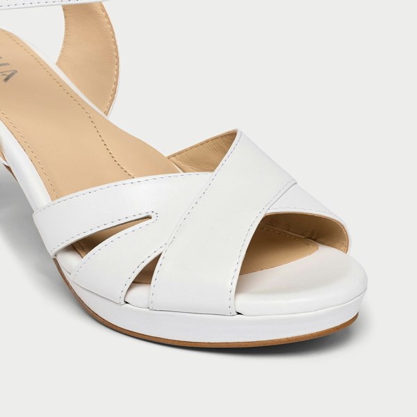 Calla Emily Shoes - White Leather with Diamante Buckle