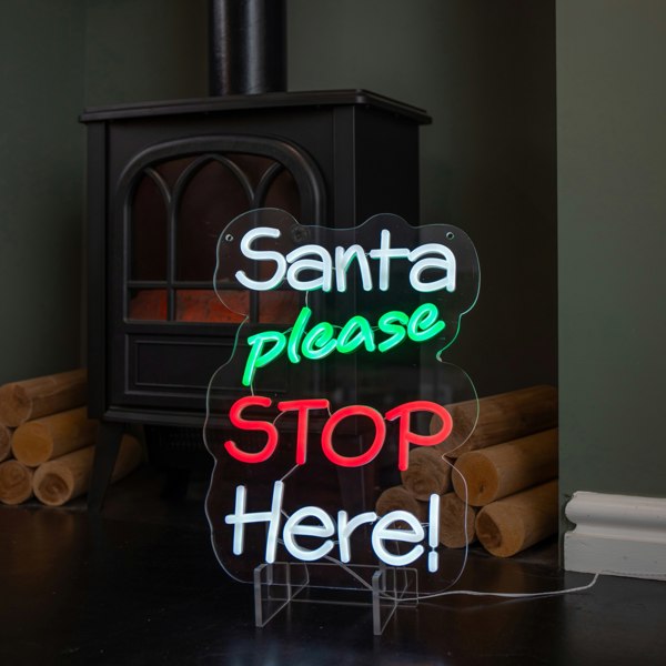 Samuel Alexander 35cm Light up Santa Please Stop Here Neon Christmas Sign