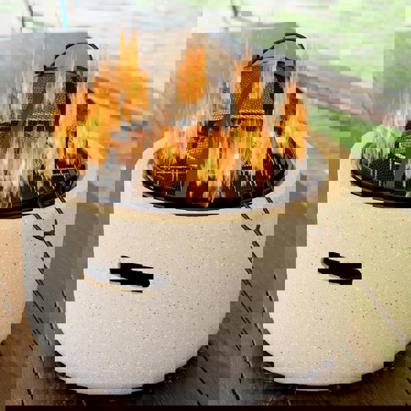 Gr8 Garden Cream 18 Inch Round MgO Fire Pit Barbecue Grill BBQ Bowl Camping Heater Burner