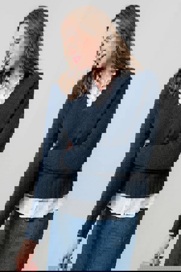 Lily & Me Woodchester V-Neck Boxy Knit Jumper Navy