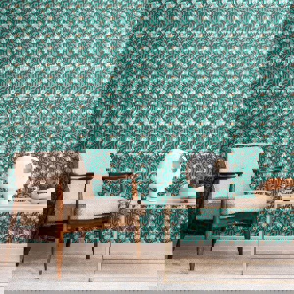 Hoopla Walls Chunky Flower - Teal Blue 10m Wallpaper