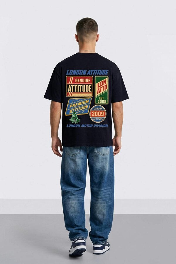 London Attitude Oversized  Vintage Motorsport Back Print T-Shirt