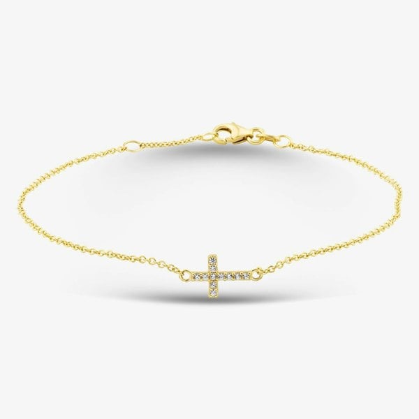 T. H. Baker 9ct Yellow Gold Cubic Zirconia Cross Bracelet 1.29.1702