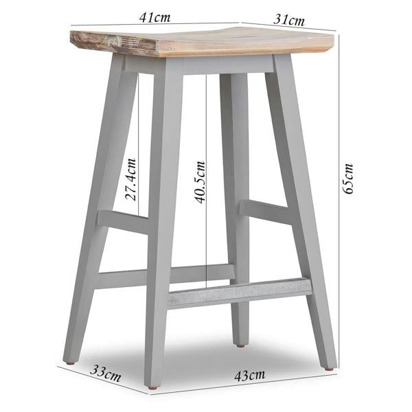 Statement Furniture Florence Wooden Bar Stool with Legs H65cm, Acacia Hardwood Rectangular Seat