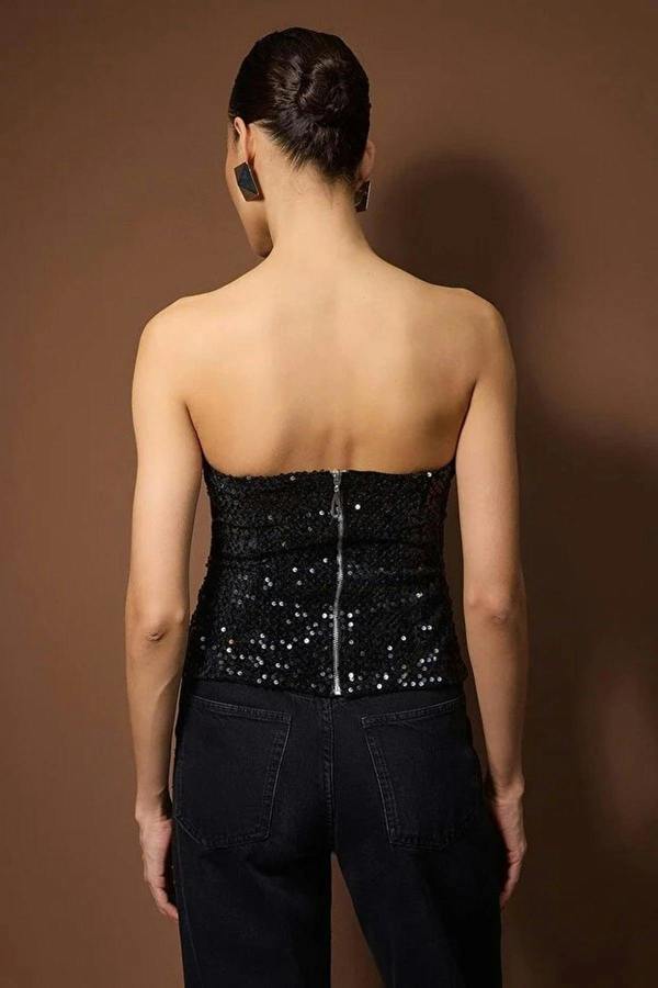 WOVCOR Strapless Sequined Fitted Party Blouse