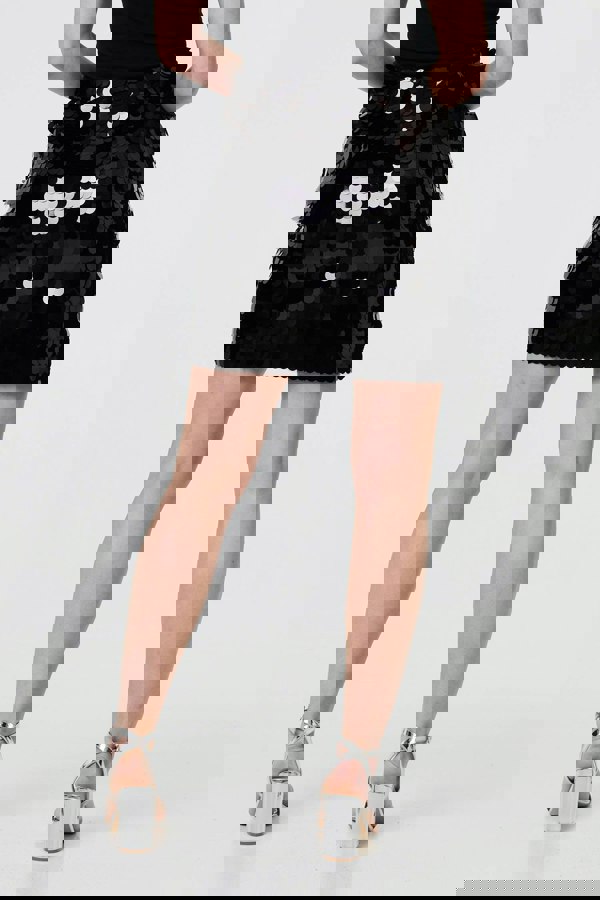 Black | Sequin Embellished High Waist Mini Skirt
