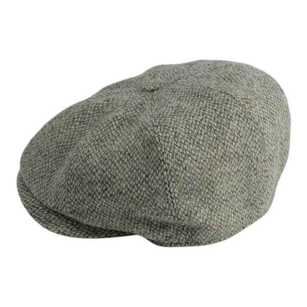 Gamble & Gunn Kinloch Harris Tweed British Made Stone Grey 8 Panel Button Top Cap