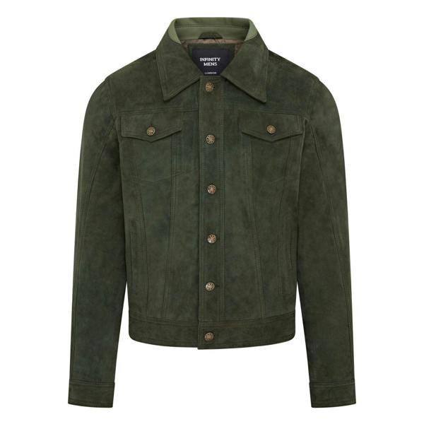Infinity Leather Mens Trucker Goat Suede Western Leather Jeans Jacket - Yangon