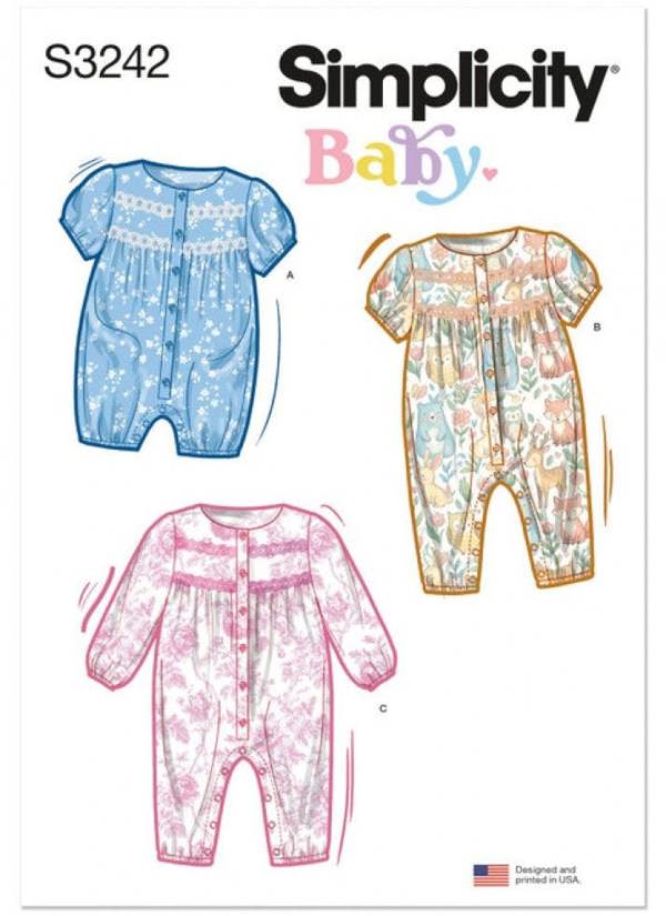 Simplicity Sewing Pattern 3242, Jumpsuits for Baby, A (XS-S-M-L) - Intermediate