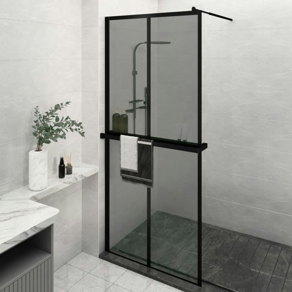 Berkfield Walk-in Shower Wall with Shelf Black 100x195 cm ESG Glass&Aluminium