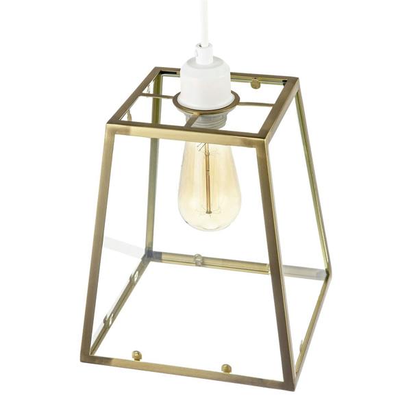 Modern Geometric Polished Gold Lantern Pendant Light Shade with Glass Image 3