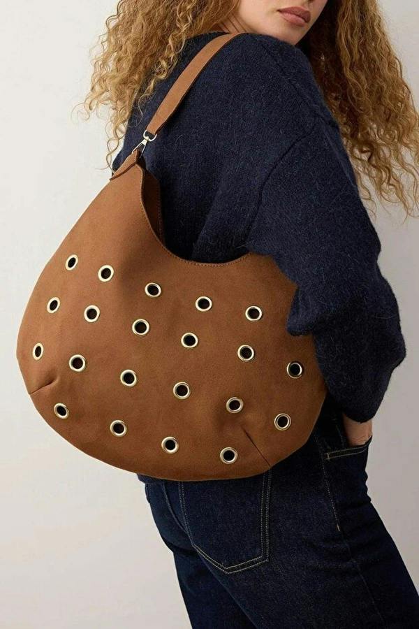 WOVCOR Suede Eyelet Detailed Women's Shoulder Bag