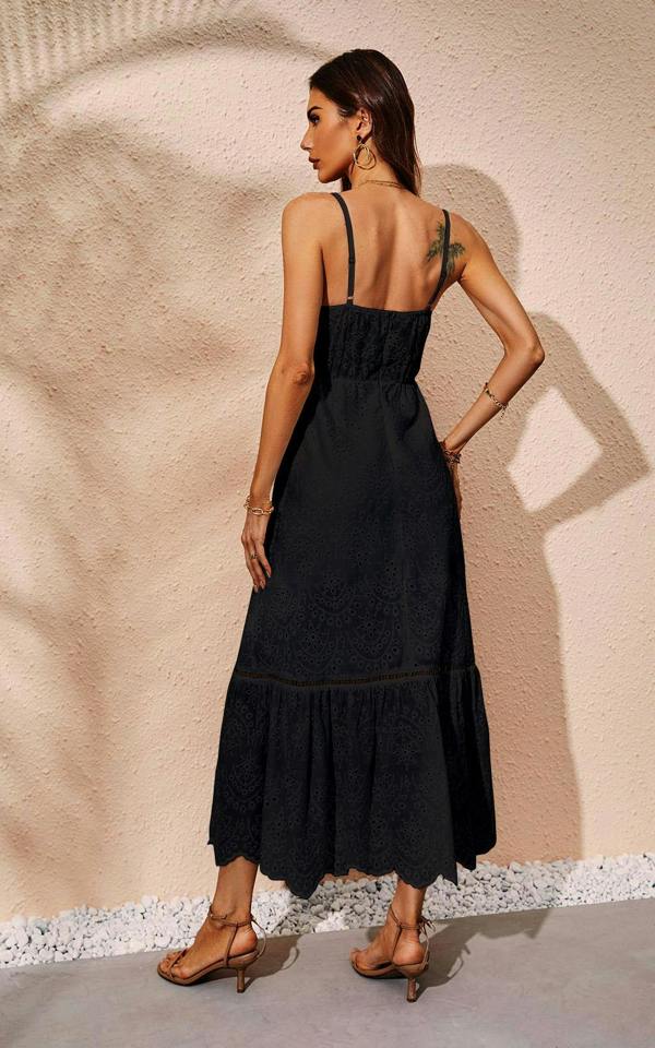 FS Collection Lace Embroidery Anglaise Maxi Dress In Black