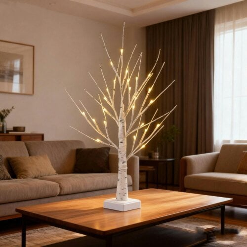 smartbies 24 Pre Lit Birch Twig Christmas Tree With Lights - White