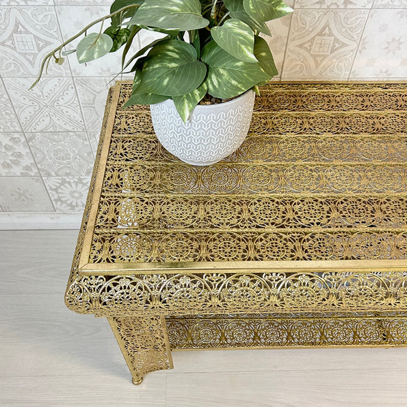 Downton Interiors Light Gold Embossed Metal Coffee Table / TV Stand - Agadir Range