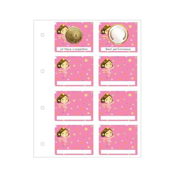 Pink dance proud moments medal sticker sheet with ballerina and medals