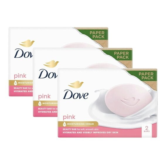 Dove Pink Moisturising Beauty Cream Bar for Soft & Smooth Skin, 2 x 90g, 3 Pack