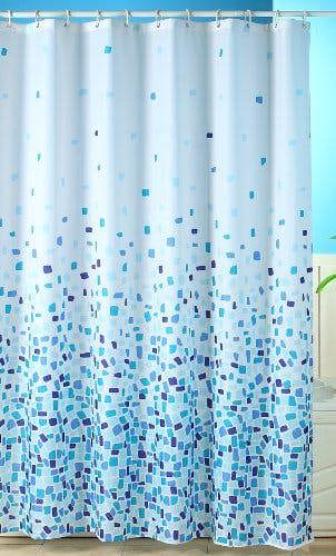 Blue Canyon Square Tile Effect White Blue Fabric Bathroom Shower Curtain 180 cm x 180cm With Hooks Hallways ®