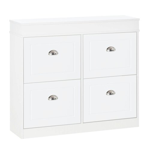 Wyld Haus Sozita Wooden White 4 Flip Drawer Shoe Cabinet With Adjustable Shelves For Entryway