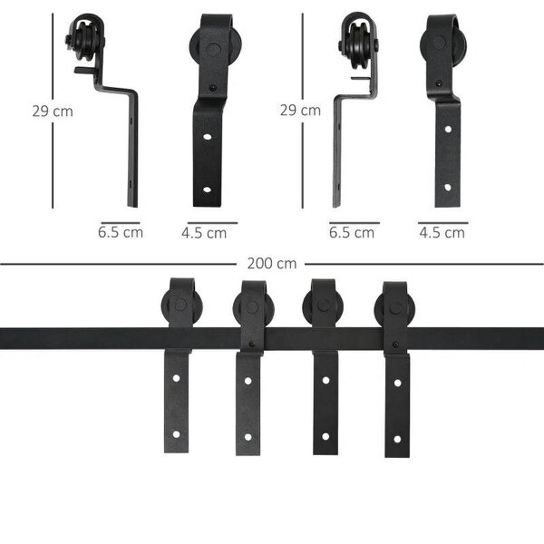 6.6FT/200cm Sliding Barn Door Hardware Track Kit, 90kg Heavy Duty Carbon Steel Sliding Door Rail for 2 Doors, Black