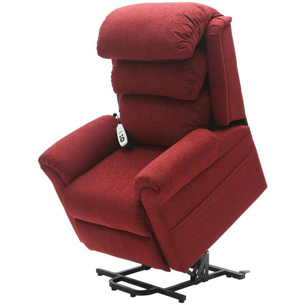 Dual Motor Rise and Recline Armchair - Waterfall Pillow - Red Chenille Fabric Loops