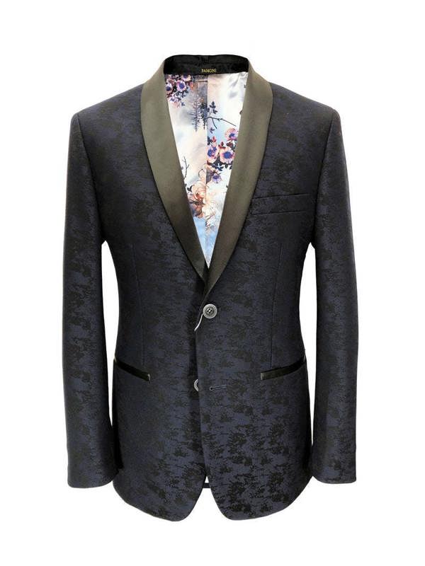 Navy Jacquard Brocade Dinner Jacket