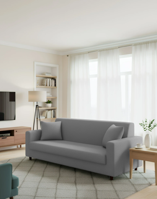 Anyseat 3 Seater Sofa Cover Plain Ash Grey Style and Protection For Living Room Sofa Chair Elastic Stretchable Slipcover